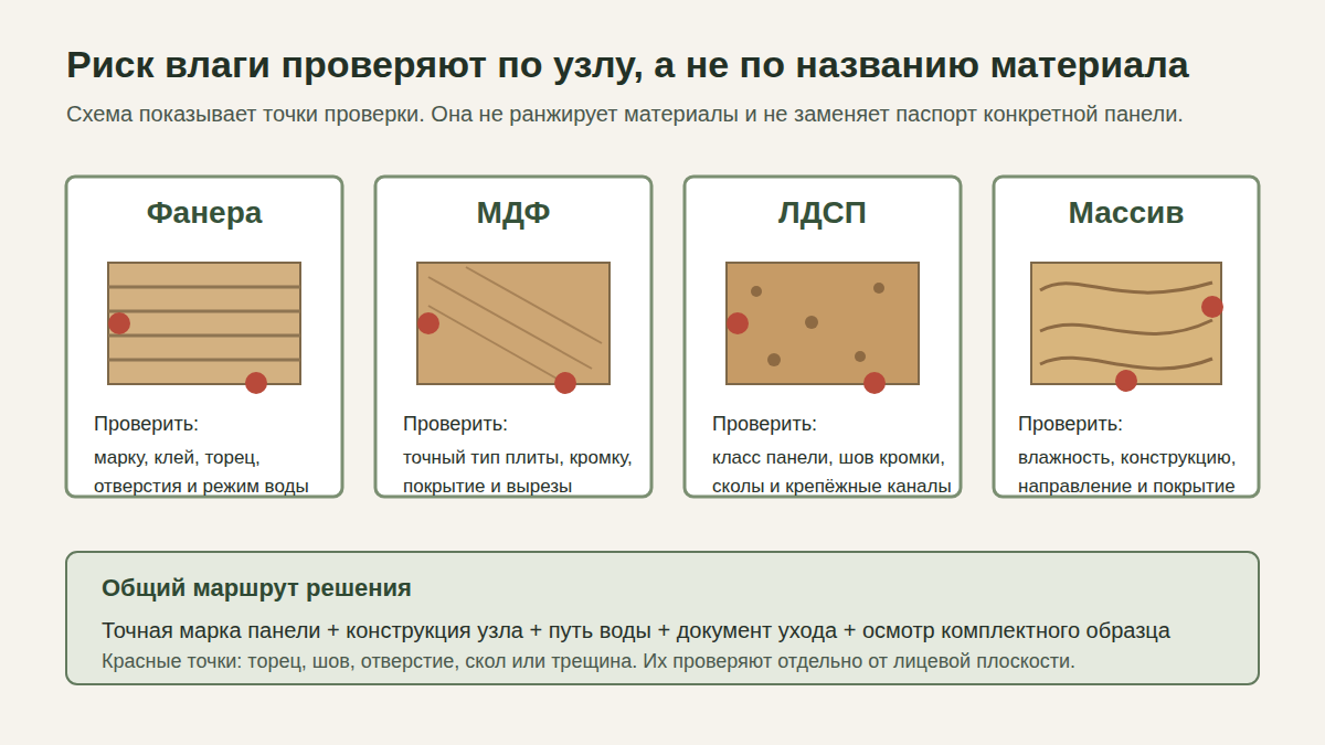 Фанера, МДФ, ЛДСП и массив: где возникает риск влаги