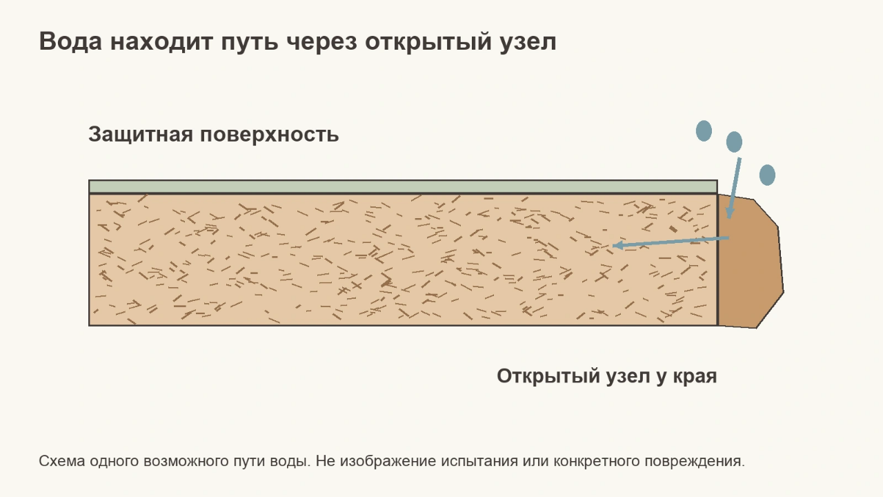 Вода находит путь через открытый узел