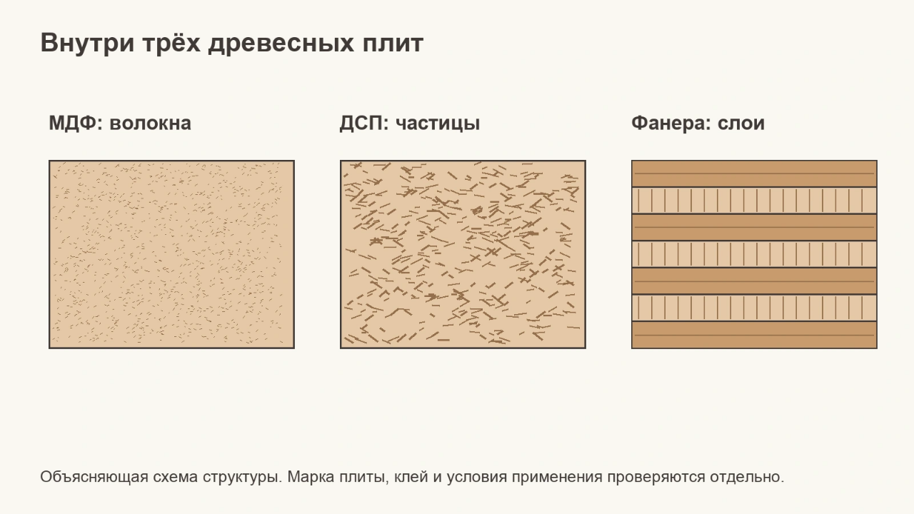 Внутри трёх древесных плит