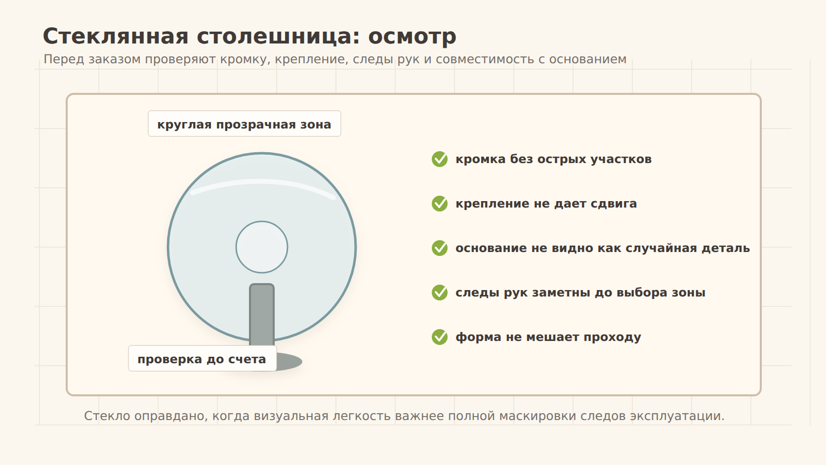 Чек-лист осмотра стеклянной столешницы для кафе