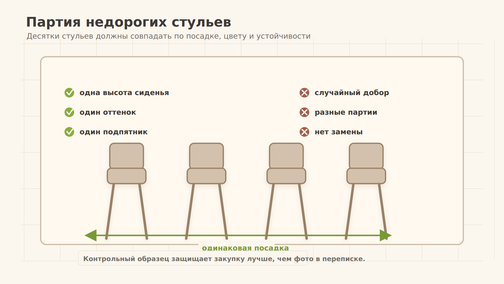 Схема проверки партии недорогих стульев для кафе