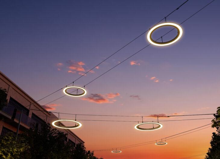 Typology Catenary Ring Light от Landscape Forms: парящее кольцо света для городских пространств HoReCa