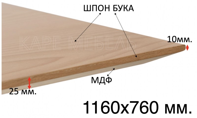 Столешница шпон со скошенной кромкой 1160х760 мм