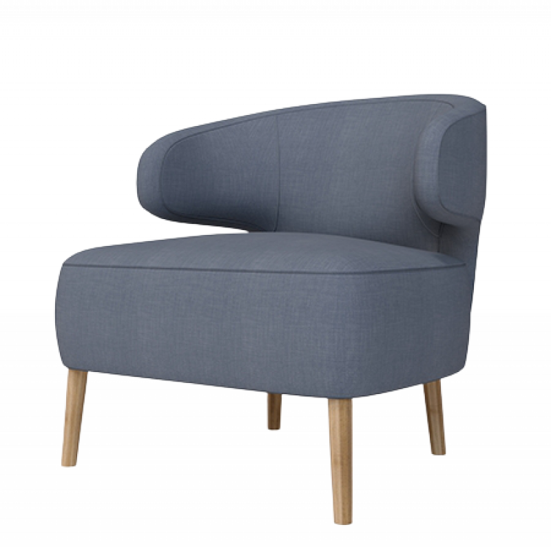 Широкое дизайнерское кресло синего цвета для ресторанов и кафе